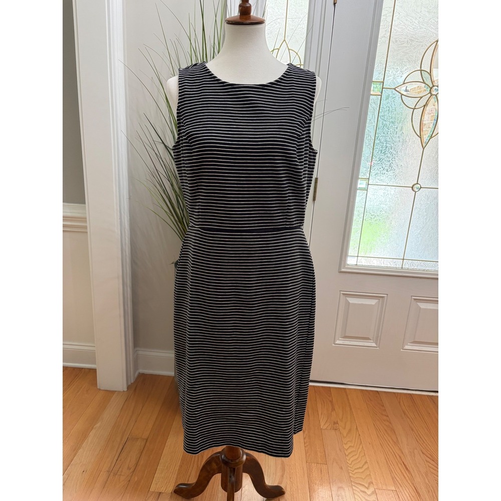 Talbots Black and White Sleeveless Striped Textured Dress Size 12 Stretch
